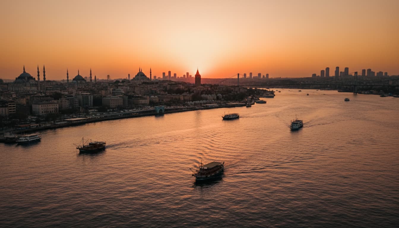Coucher de soleil sur le Bosphore à Istanbul